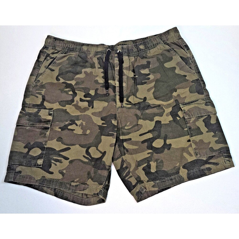 Men's BERKLEY JENSEN Army Green Camouflage Cotton Cargo Shorts XXL Drawstring